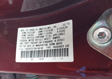 2016 Honda Accord Sport z USA, uszkodzony, nr VIN 1HGCR2F57GA148184